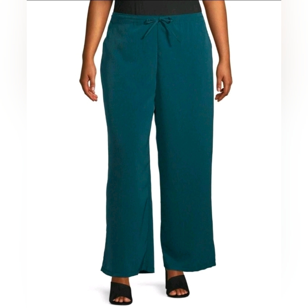 French Laundry Deep Teal Wide-Leg Pants Size Large New